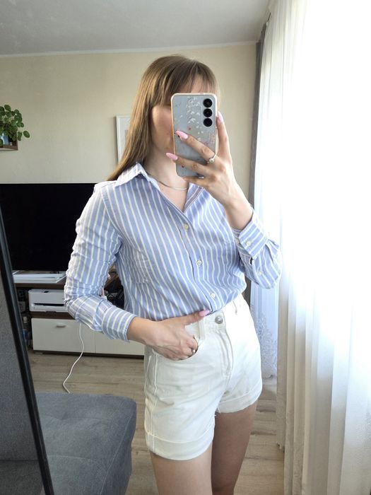 Bawełniana koszula oxford w paski Mango classic elegant summer casual daily natural