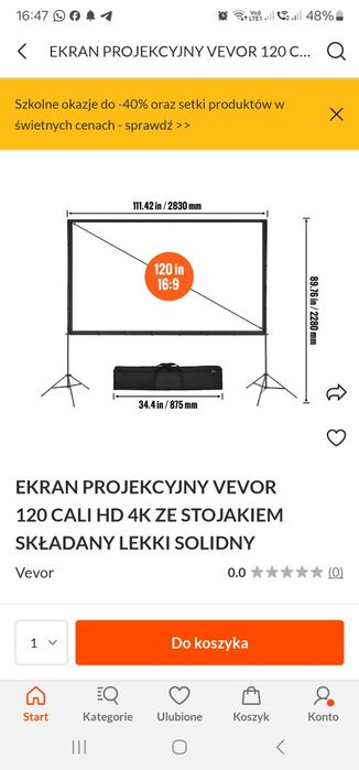 Ekran projektora vevor 120 cali HD 4K