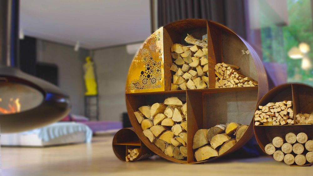 stojak na drewno -Stal CORTEN - IKONA DESIGNU