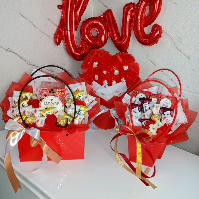 Солодкий букет, день закоханих, букет з цукерок