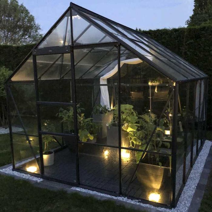 Antracytowa, aluminiowa szklarnia ogrodowa LAMS CARVI szkło hartowane