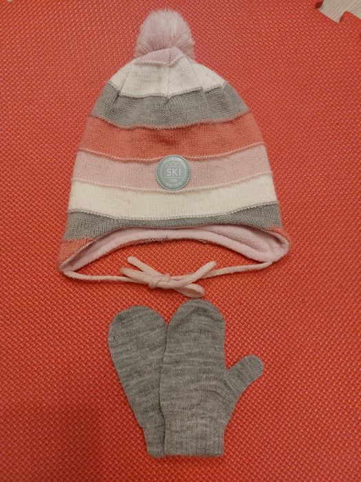 Różowa szara Czapka rękawiczki Smyk zima48