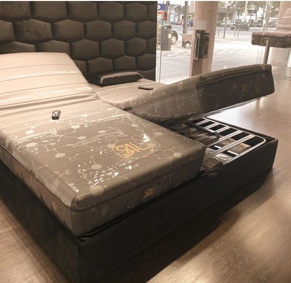 Cama (cabeceira + sommier c/estrado elevatório) - Veludo preto