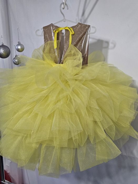 Сукня рожева фея пишна фатінова з бантом блискуча