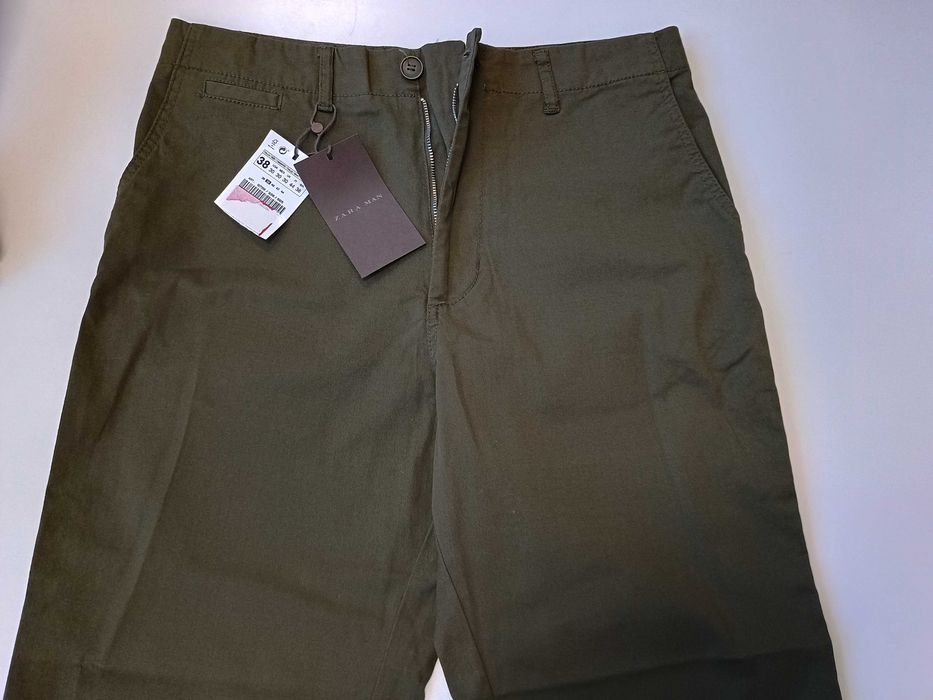 Męskie spodnie zara Man 38 relaxed 97% bawełna 3 % elastan nowe khaki