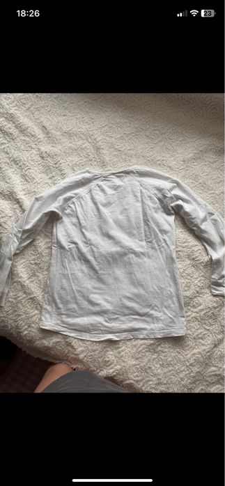 Bluzka koszulka biała długi rękaw nadruk 7/8 lat