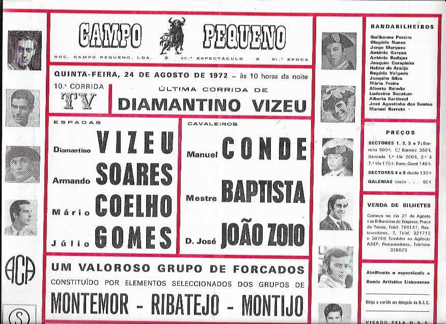 Campo Pequeno - 1972 corrida despedida DIMANTINO VIZEU - touradas toiros