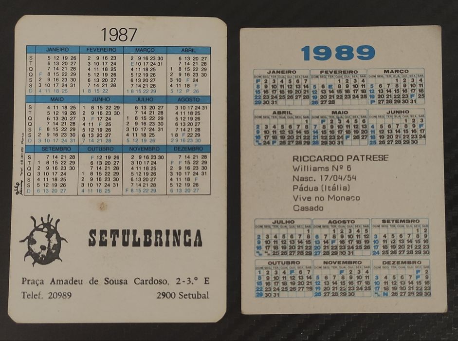 53 Calendários de Bolso de Fórmula 1 - 2 Coleções - 1987 e 1989