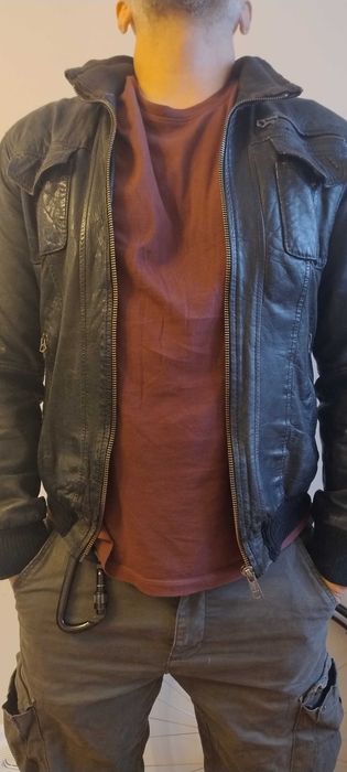 Męska kurtka M czarna skóra owcza