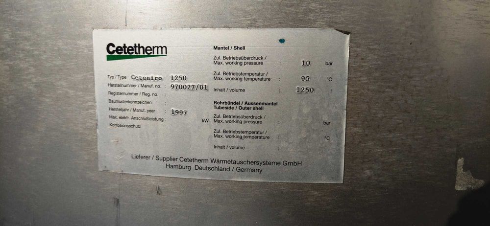 Bufor bojler 1000 / 1250 L zbiornik nierdzewny CETETHERM nierdzewka