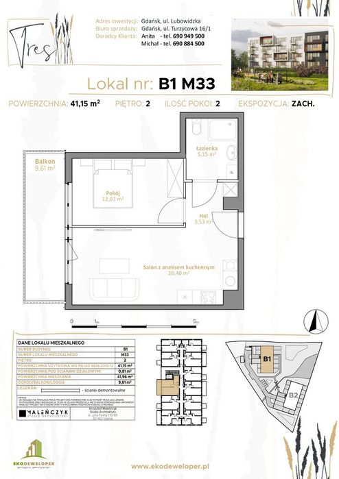 2-pokojowe mieszkanie 41 m² + balkon Bez Prowizji - Widok 2