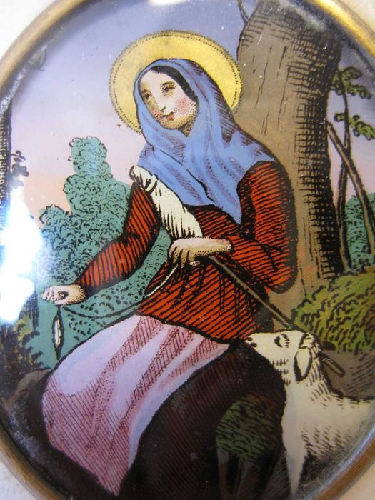 antiga imagem de Santa Lüfthildis de Bona- pintura de vidro reverso