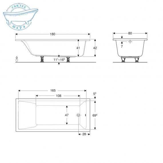 Ванна акриловая Geberit Selnova Square 180х80 554.386.01.1