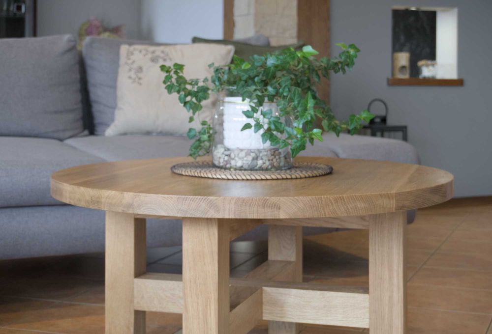 Stolik kawowy okrągły z litego dębu