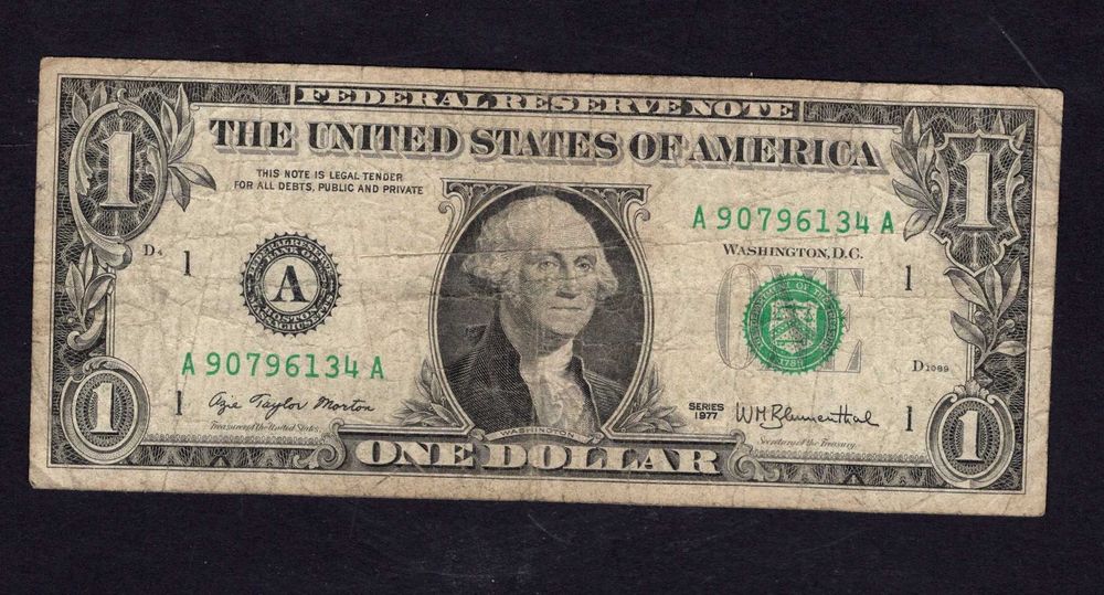 Banknot USA 1 Dolar 1977 rok Seria (A, Massachusetts) Pick-462a F