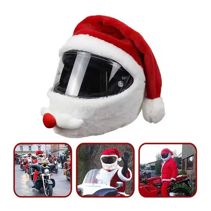 Gorro de Pai Natal com Barba para Capacete de Mota - Tamanho Único