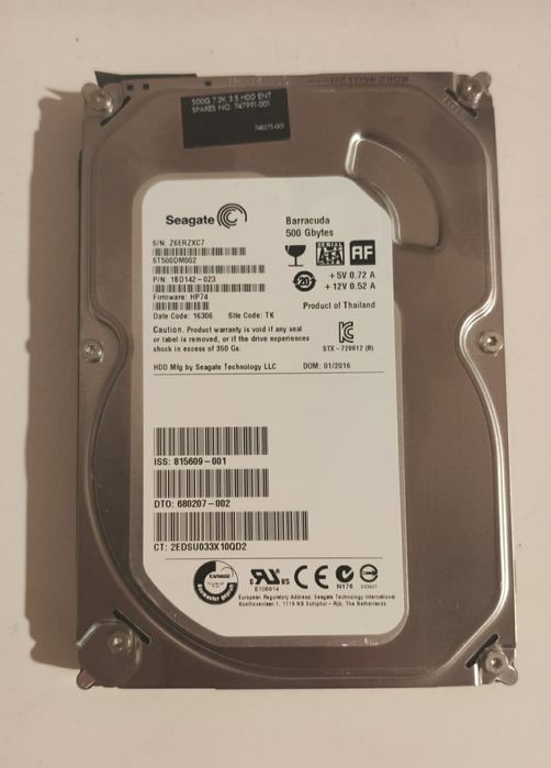 Disco HDD Interno Seagate 3.5 Barracuda 500GB64738332325377120