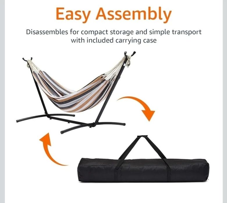 Amazon Basics hamak materiałowy ze stojakiem, 117 x 300 x 100 cm