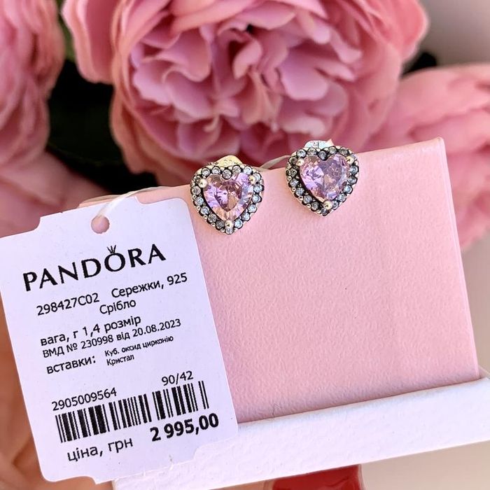 Сережки Pandora Пандора Серьги Pandora оригінал нові срібло гвоздики