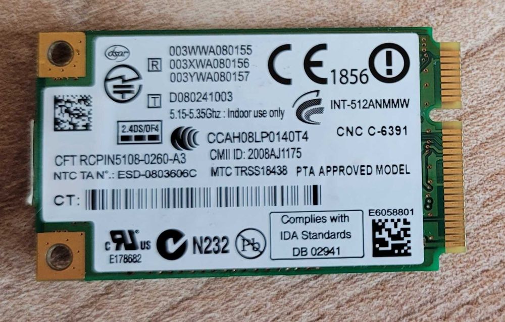 Karta WiFi - Intel WiFi Link 5100 (model: INT-512ANMMW / 512AN_MMW)