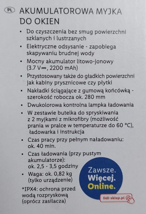 Akumulatorowa myjka do okien