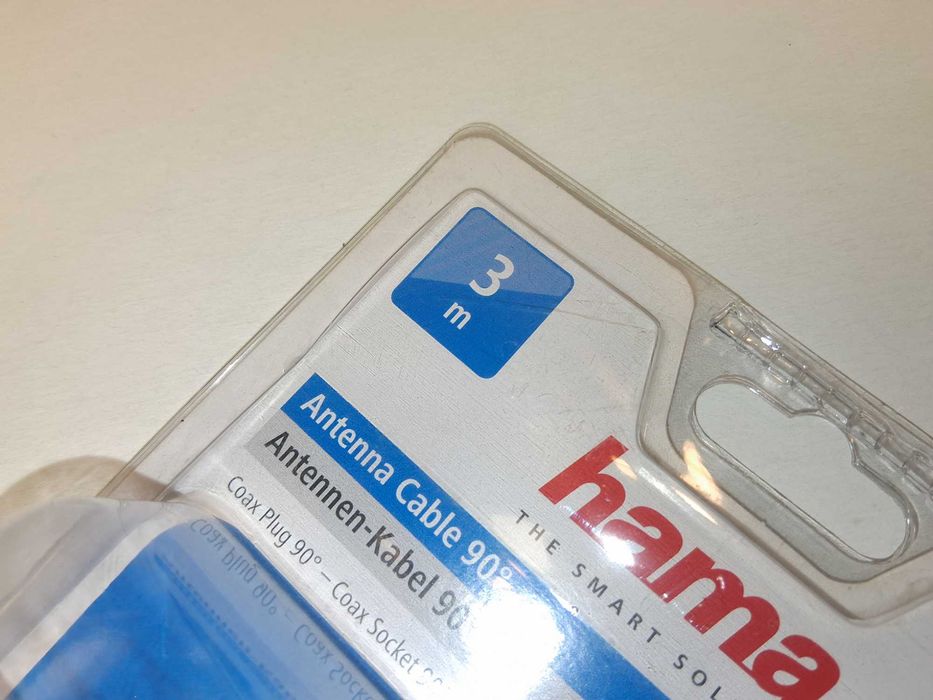 N122 Kabel Antenowy Hama 3m Wtyk Gniazdo 90 Stopni PotrójneEkranowanie