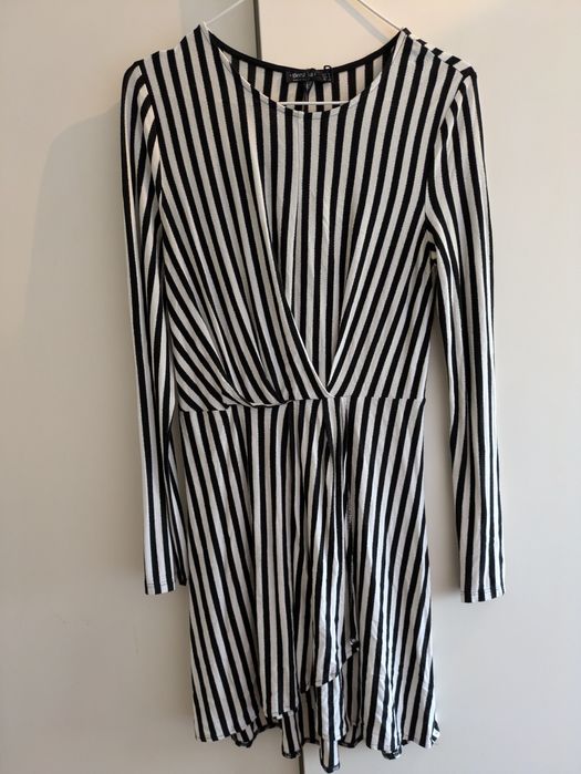 Bershka sukienka paski biało czarne White black stripes wiskoza 38 M