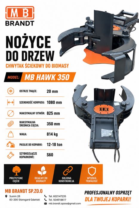 MB havk 350 chwytak ścinkowy do drewna głowica ścinkowa złącze s60