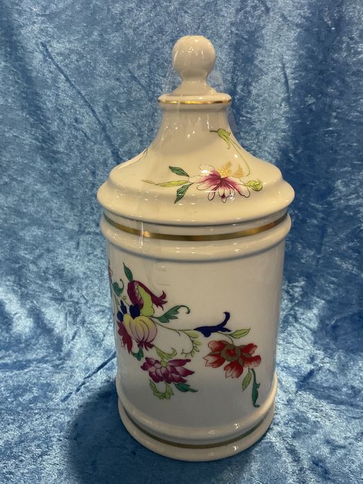 Jar pote com tampa vista alegre pintura manual a ouro alt 24 cm