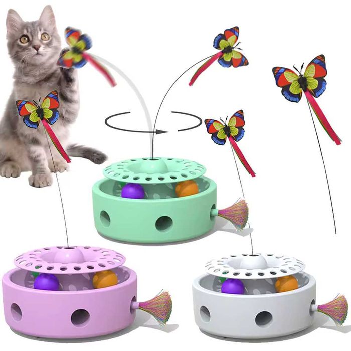 Інтерактивна 3-в-1 іграшка для котів — метелик, пір’ячко, кульки