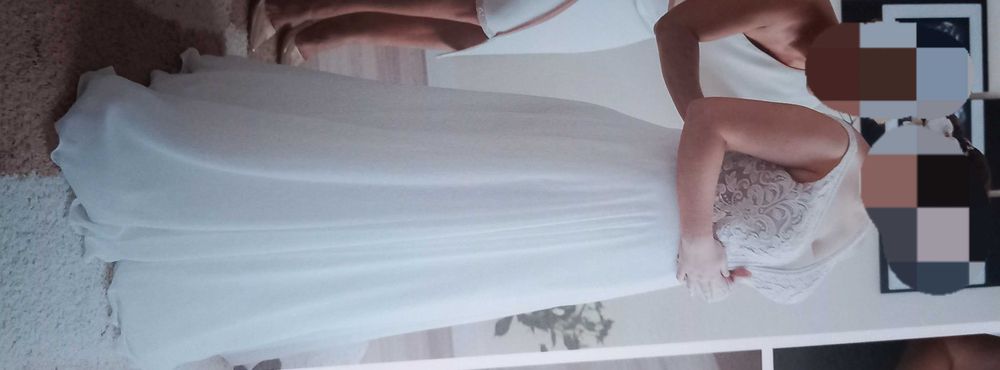 Suknia ślubna, boho ramiączka kremowy gorset - Gratis welon!