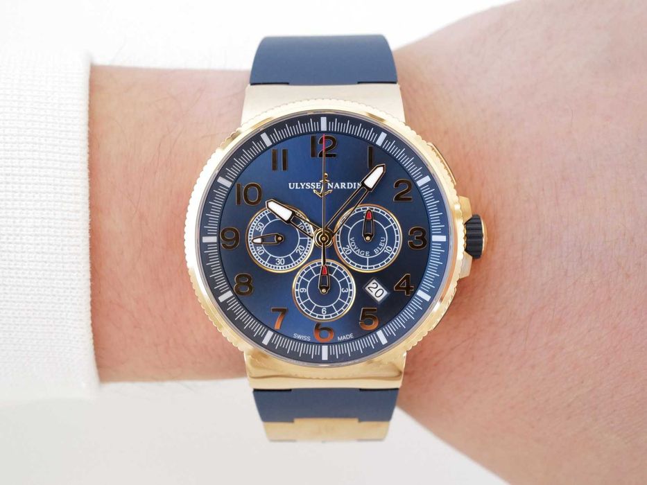 Ulysse Nardin Marine Chronograph Manufacture Voyage Blue 18K Rose Gold Limited Edition 43