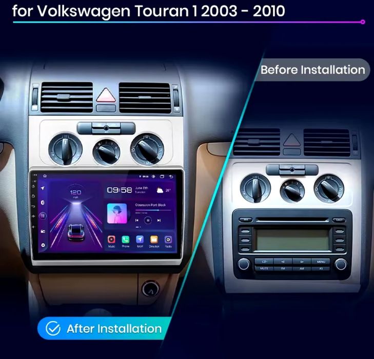 Rádio 10" Android Volkswagen TOURAN 2003-10 CARPLAY WIFI GPS 2/32GB