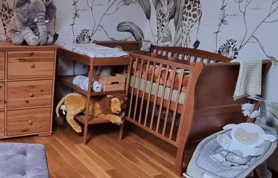 Drewniane Łóżeczko Woodies Noble Cot Bed Vintage, przewijak, materac 140x70 cm