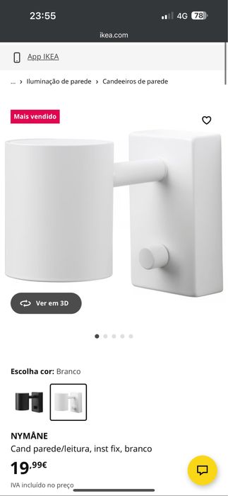 NYMÅNE Candeeiro de parede/leitura fixo branco