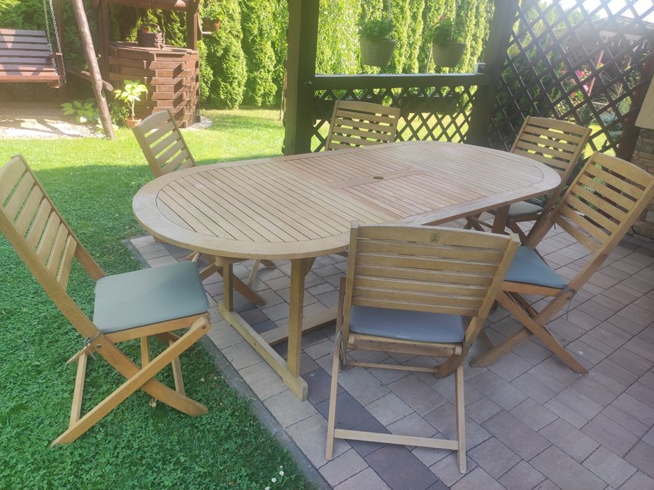 Zestaw ogrodowy  -drewniany  stół + 6 krzeseł