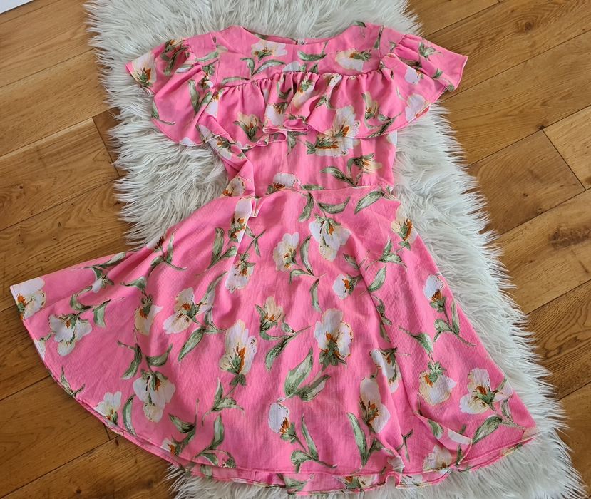 L 40 XL 42 piękna wiosenna sukienka z falbanką ślub wesele