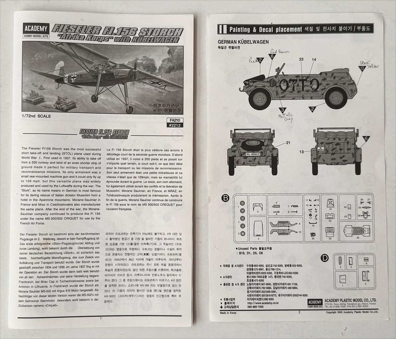 Academy_Fieseler FI.156 Storch “Africa Korps” with kübelwagen. ESc.1:72. Completo e como novo.