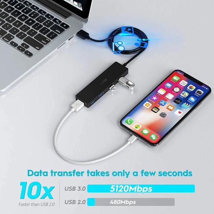 Aceele Hub USB 3.0 z przedłużonym kablem o długości 120 cm O222