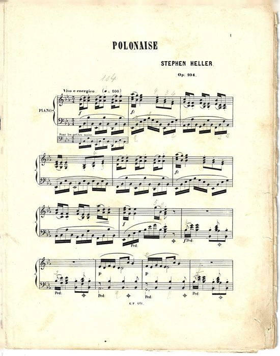 Partitura Antiga - Stephen Heller - Polonaise op.104 (em mau estado)