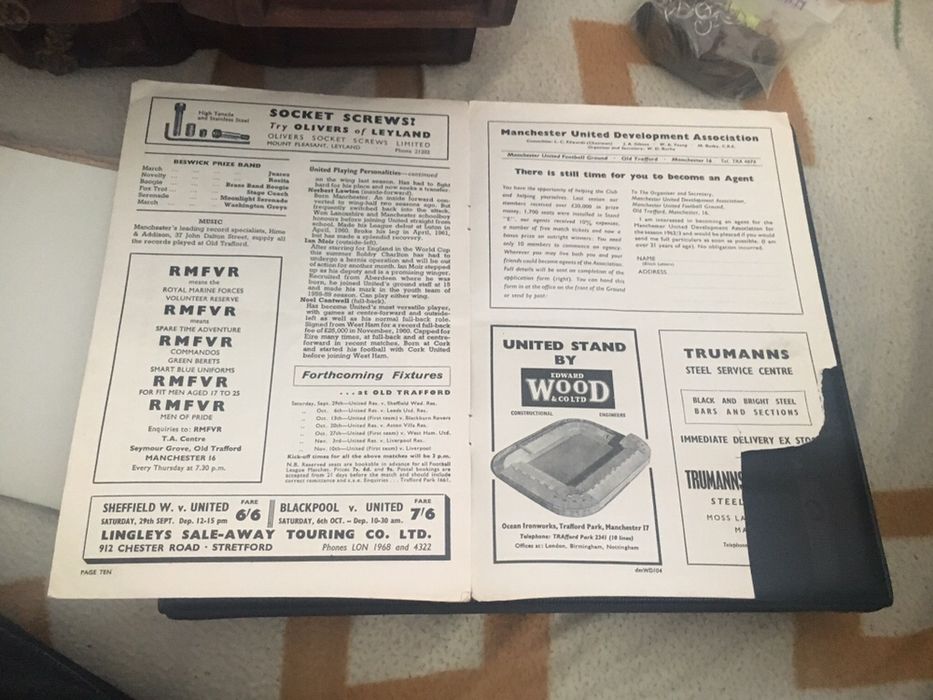 Programa oficial do jogo Manchester United vs Benfica ,1962,único