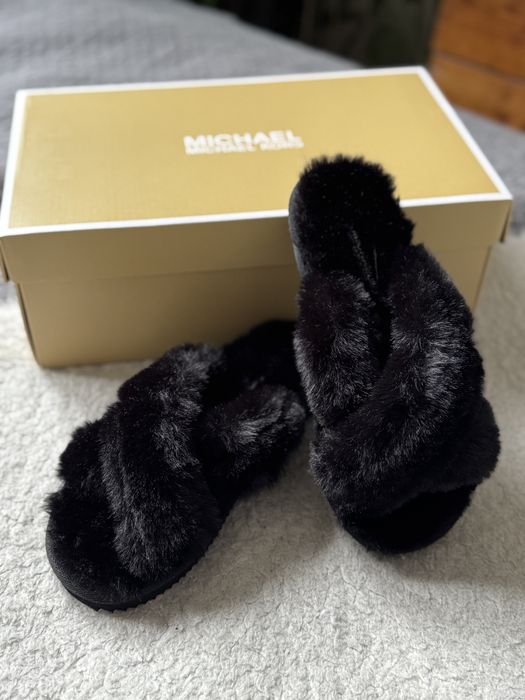 Michael Kors UK 7 EUR 37.5 nowe czarne  Lala Faux Fur Slide Sandal