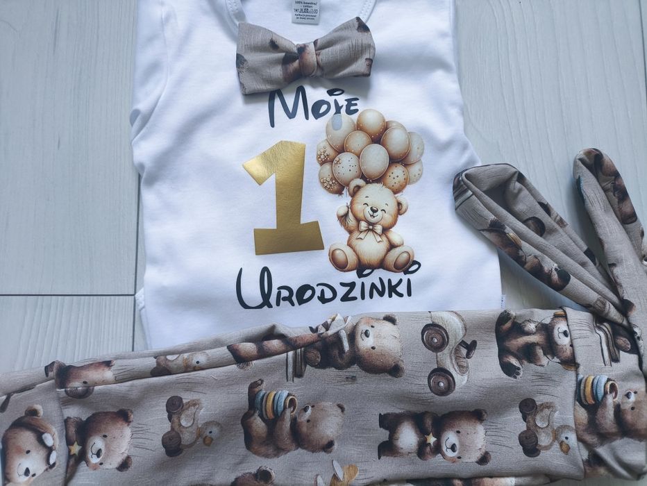 Komplet dla chłopca na rok pierwsze urodziny miś farma