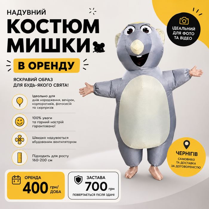 Прокат надувного костюма Мишки | Чернігів