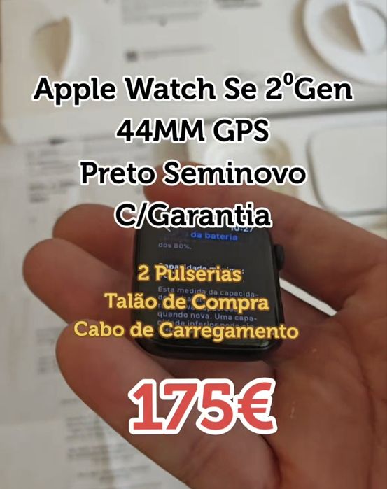 Apple Watch Se 2⁰ Gen 44MM GPS  Preto  Seminovo C/Garantia Aceito Reto