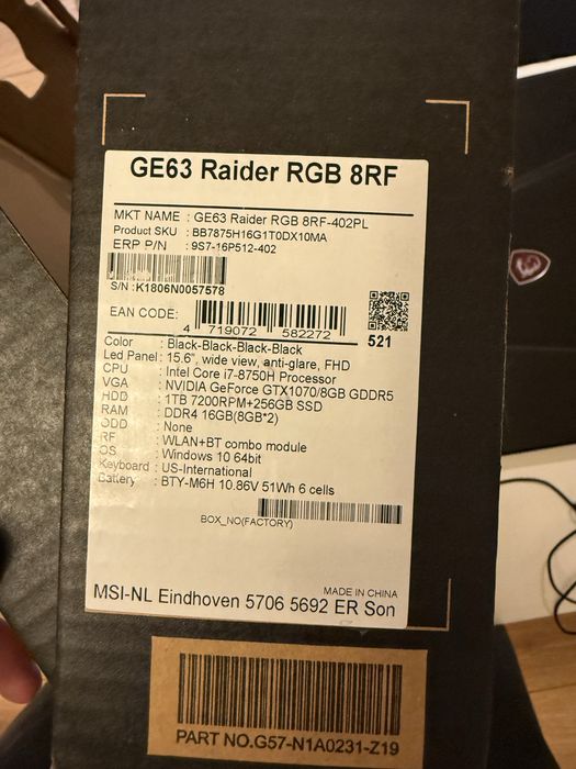 Laptop MSI GE63 Raider RGB 8RF-402PL