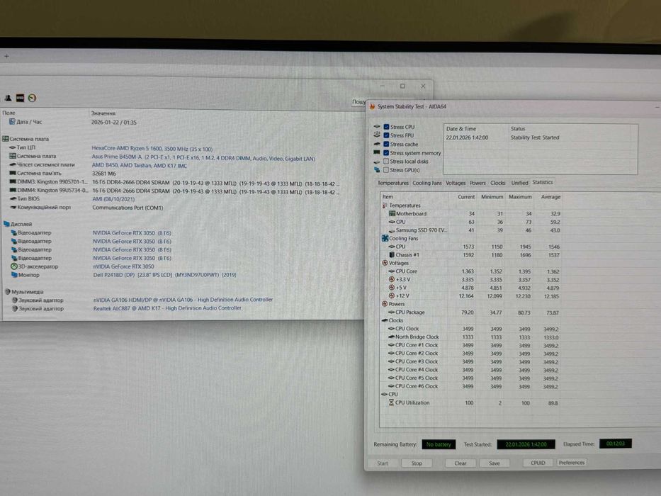Збірка ПК | RTX 3050 8GB, Ryzen 5 1600, RAM 2x16GB, B450M