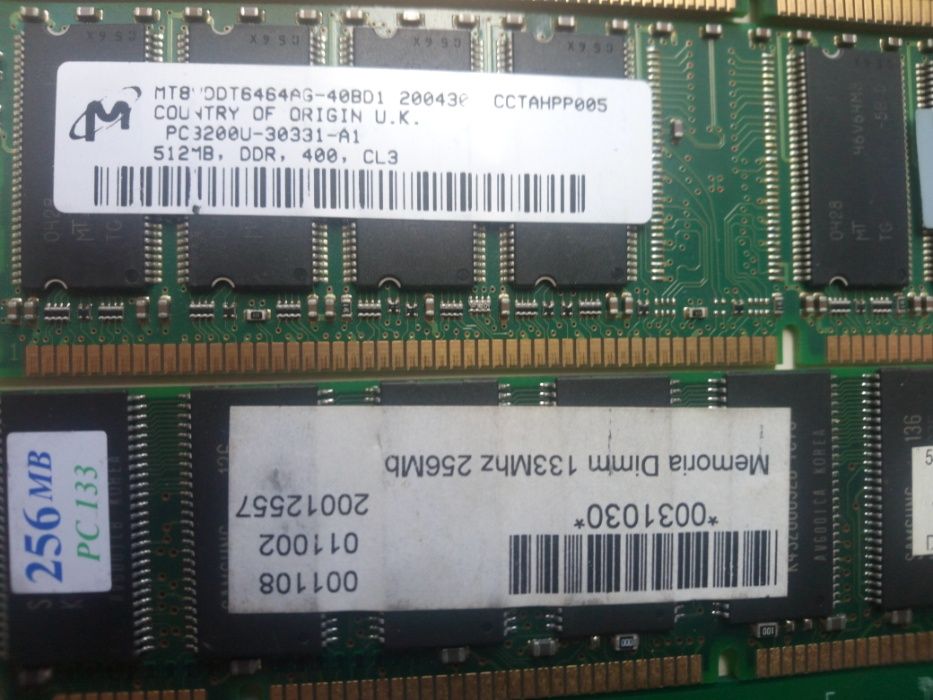 Memória Ram 1GB, 512MB, 256MB