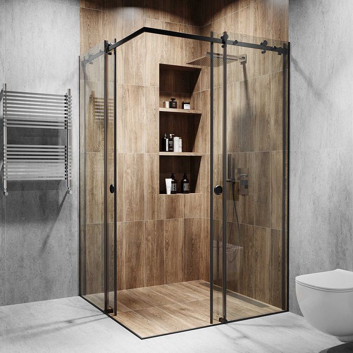 Кутова розсувна душова кабіна під замовлення|Скло+ фурнітура в кольорі