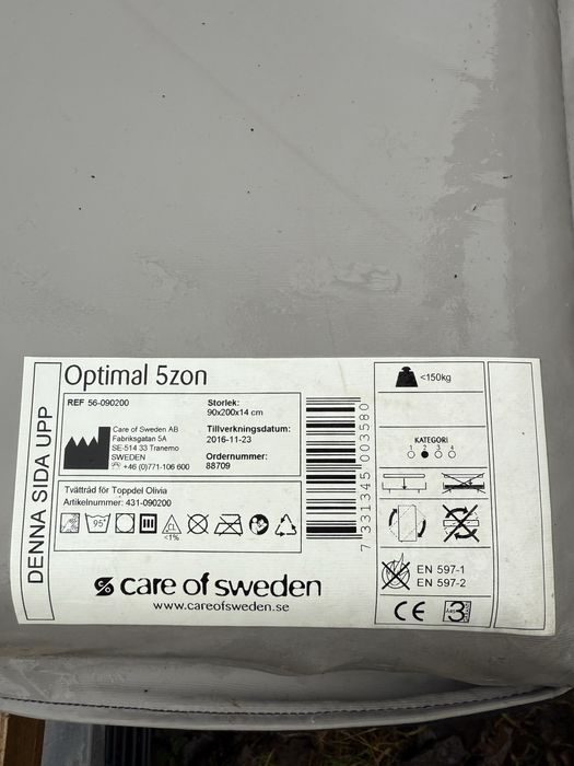 Матрац Care of Sweden Optimal 5zon 90×200 б/в як новий